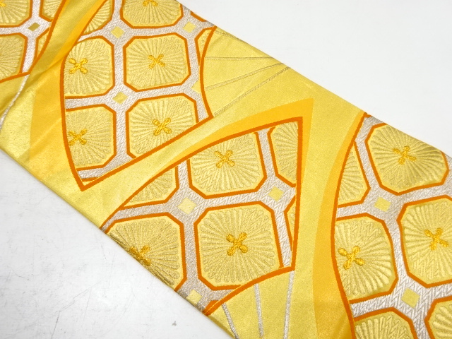 アンティーク　扇に蜀江・松模様織り出し袋帯(着用可)